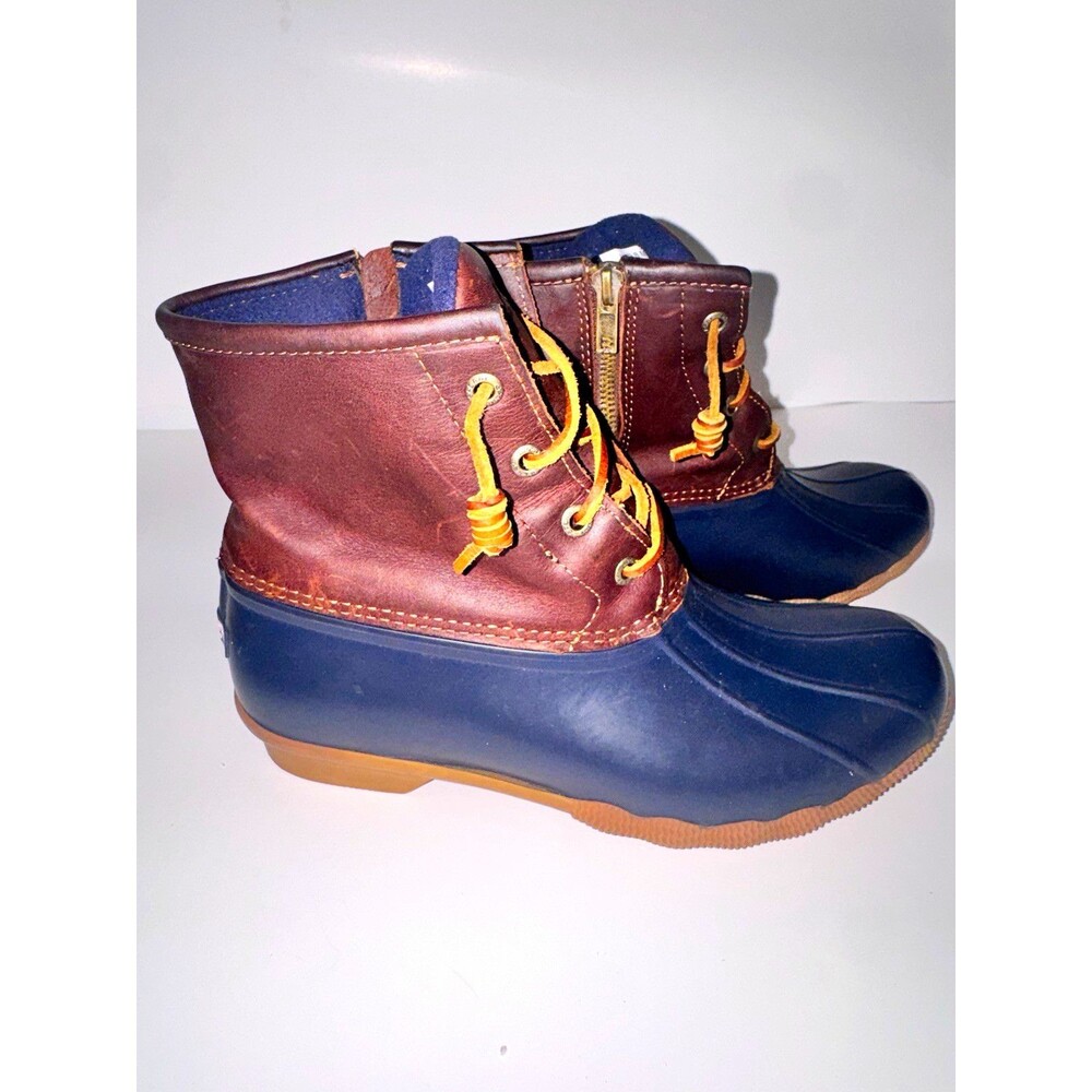 Sperry Saltwater Women's Rain Boot Size 8 M Brown/Blue Lace-Up Zip STS91175